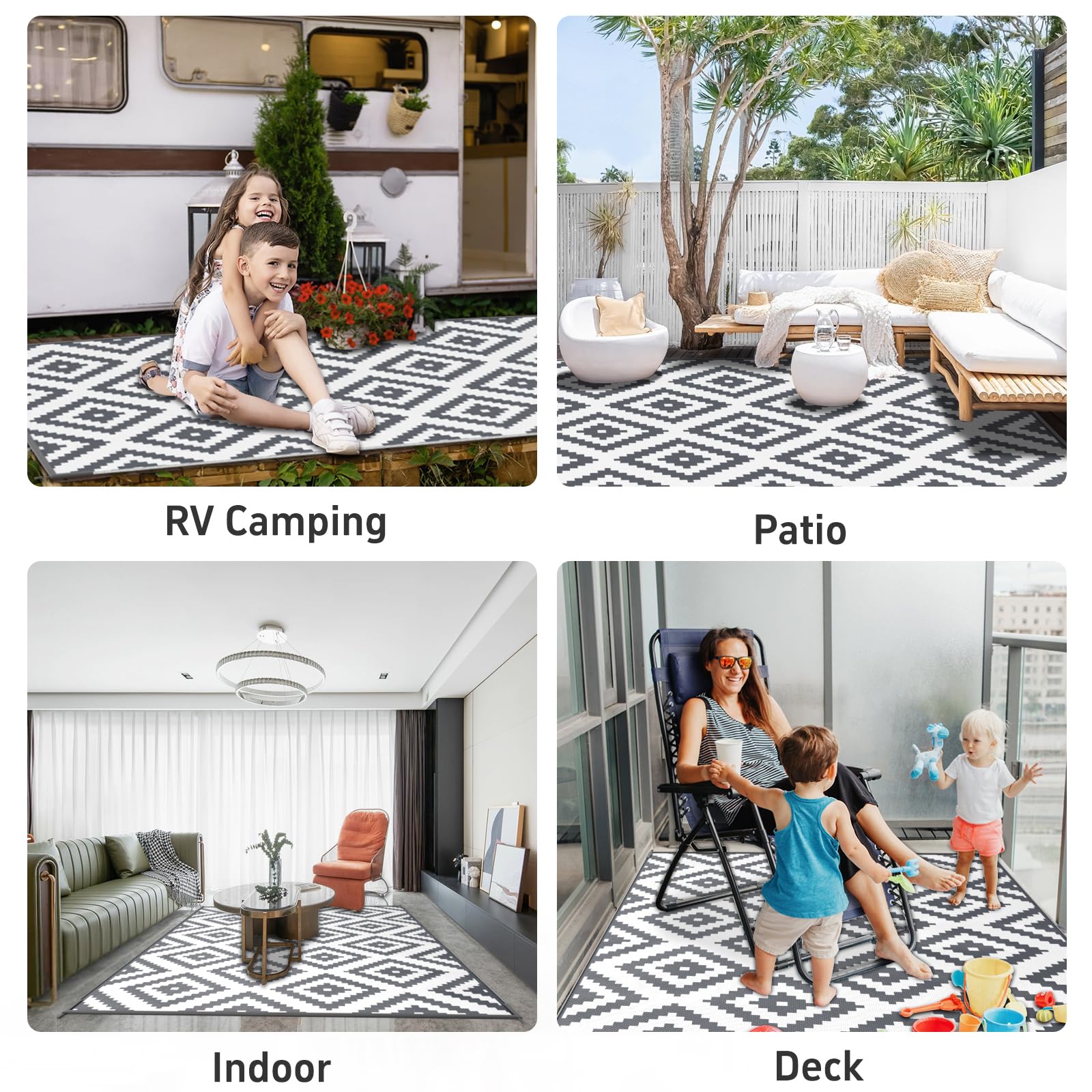 Habaylin Outdoor Rug for Patios Waterproof, Reversible Large Garden Rug, Foldable Outdoor Carpet Mat, Lightweight Plastic Area Patio Rugs for Decking RV Backyard Balcony Camping 120x180 cm